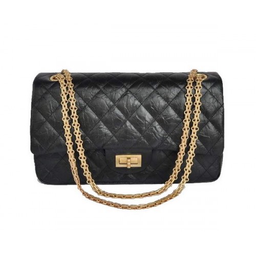 Geantă Chanel Classic Falp neagră glazurată din piele crapată A28668 auriu negru