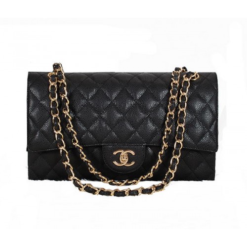 Geantă Chanel Classic Flap 1113 Negru Original Cannage Model Piele Auriu