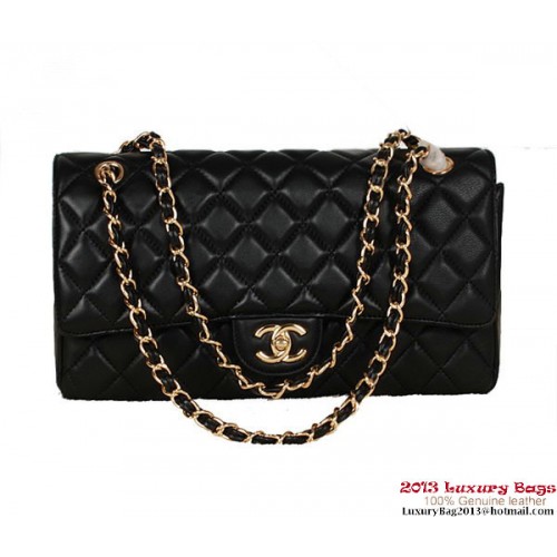 Geantă Chanel Classic Flap 1113 Neagră din piele de oaie aurie
