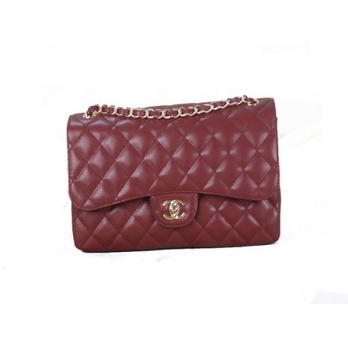 Geantă Chanel Classic Flap 1113 Burgundy, model original Cannage, piele, auriu