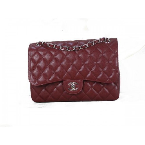 Geantă Chanel Classic Flap 1113 Burgundy Original Cannage Pattern Piele Argintie