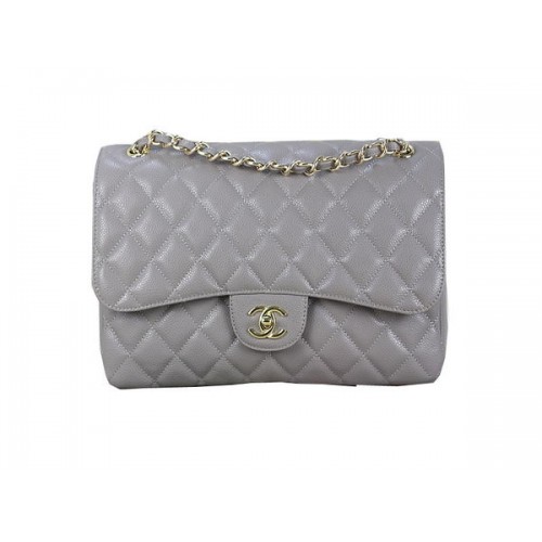 Geantă Chanel Classic Flap 1113 Gri Original Cannage Model Piele Auriu