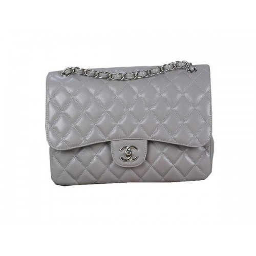 Geantă Chanel Classic Flap 1113 Gri Original Cannage Model Piele Argintie