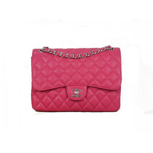 Geantă Chanel Classic Flap 1113 Rose Original Cannage Pattern Piele Argintie