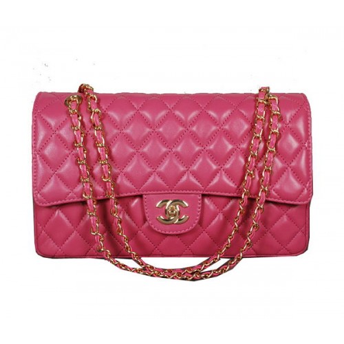 Geantă Chanel Classic Flap 1113 din piele de oaie roz auriu