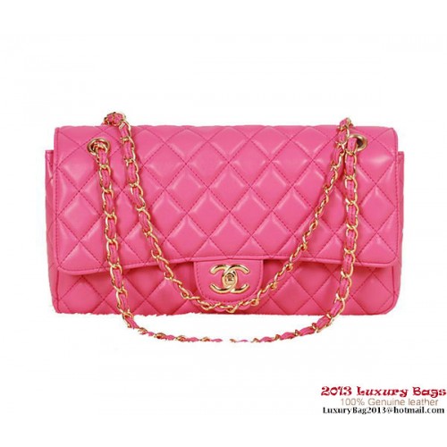 Geantă Chanel Classic Flap 1113 Rose Sheepskin Gold