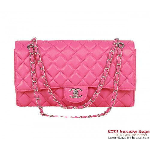 Geantă Chanel Classic Flap 1113 Rose Sheepskin Silver