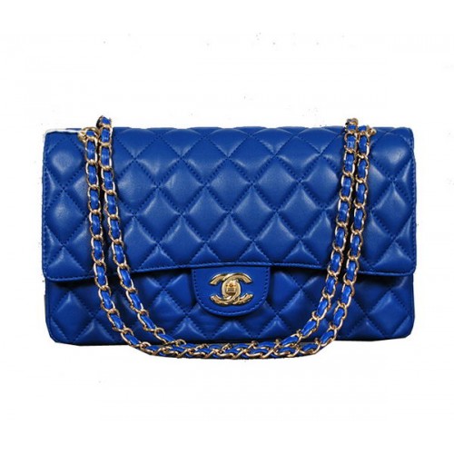 Geantă Chanel Classic Flap 1113 RoyalBlue piele de oaie aurie