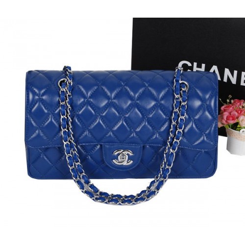 Geantă Chanel Classic Flap 1113 RoyalBlue piele de oaie argintie