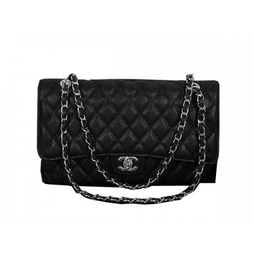 Geantă Chanel Classic Flap 1119 Negru Model Cannage Piele Argintie