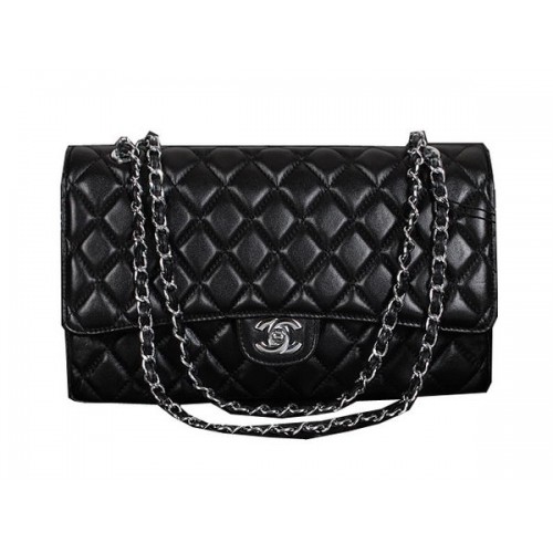Geantă Chanel Classic Flap 1119 Neagră din piele de oaie argintie