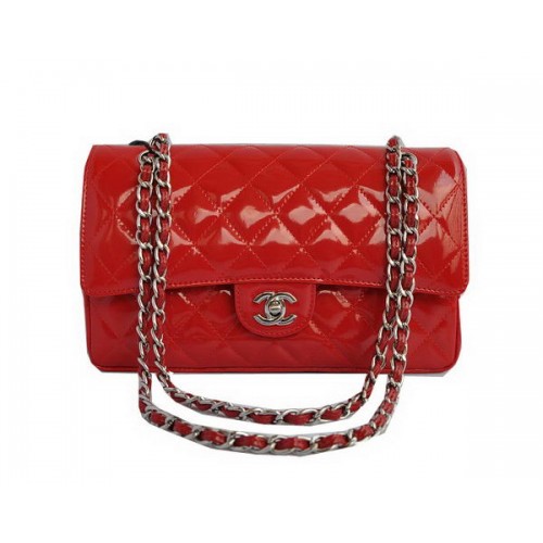 Geantă Chanel Classic Flap Series 2.55 din piele lăcuită CHA1112 roșie