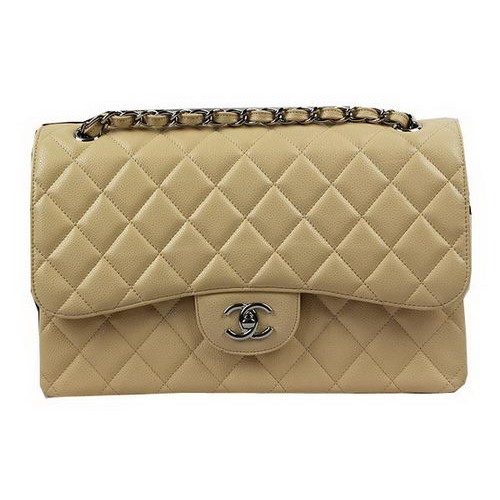 Geantă Chanel Classic Flap, model Apricot Cannage CF1113, argintie