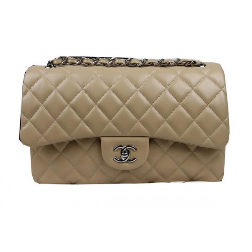 Geantă Chanel Classic Flap Apricot Piele Originală CF1113 Argintie