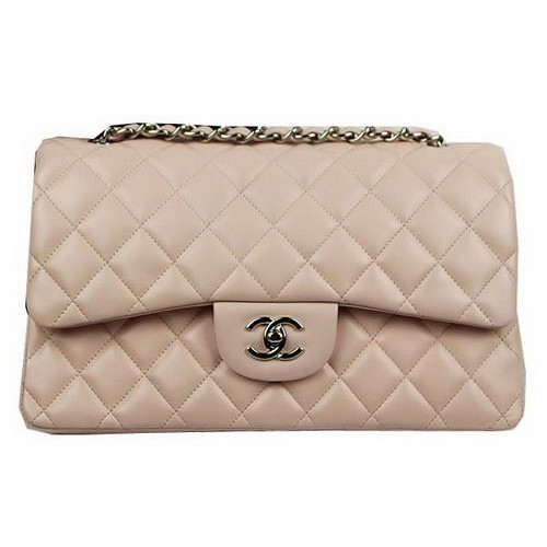 Geantă Chanel Classic Flap bej din piele originală CF1113 argintie