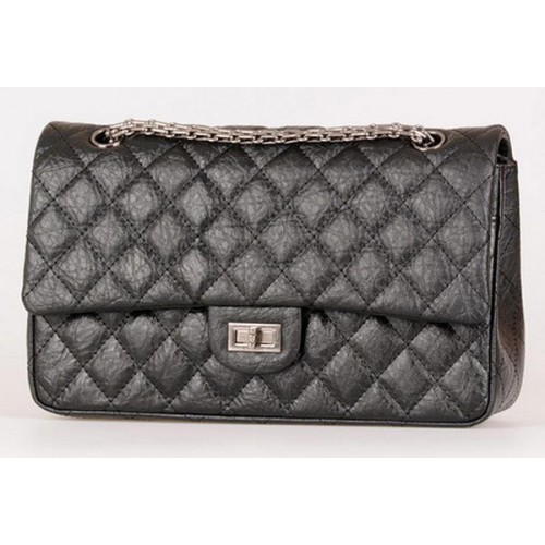 Geantă Chanel Classic Flap neagră din piele de vițel A30226 argintie