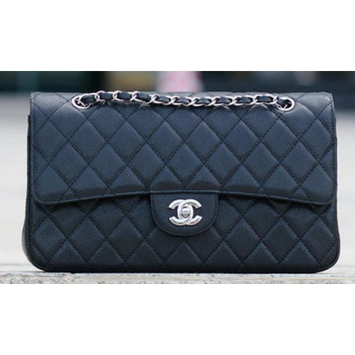 Geantă Chanel Classic Flap Black Cannage Pattern A1113 Silver