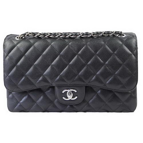 Geantă Chanel Classic Flap Black Cannage Pattern CF1113 Argintie