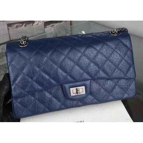 Geantă Chanel Classic Flap neagră, piele de vițel originală CHA6059 albastră