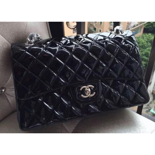Geantă Chanel Classic Flap neagră din piele originală A1113 argintie