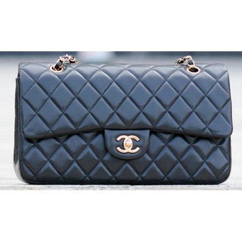 Geantă Chanel Classic Flap din piele neagră A1113 aurie
