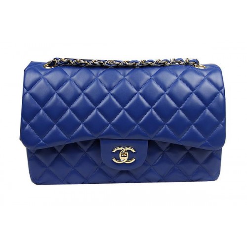 Geantă Chanel Classic Flap albastră din piele originală CF1113 aurie