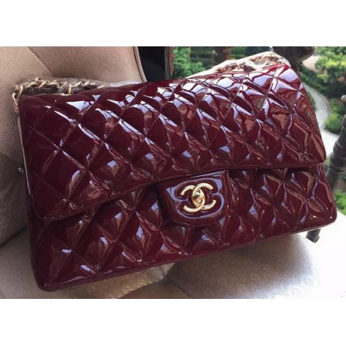 Geantă Chanel Classic Flap, din piele originală, culoare vișinie, A1113, auriu