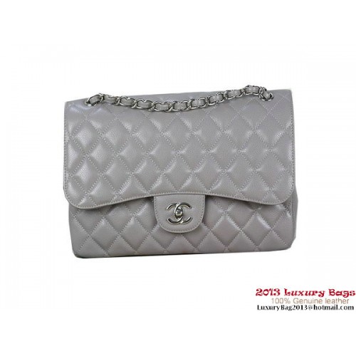 Geantă Chanel Classic Flap, gri, modele originale Cannage, piele, argintie