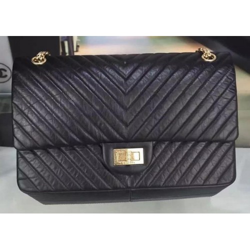 Geantă Chanel Classic Flap, piele Chevron originală A90669 neagră