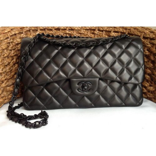 Geantă Chanel Classic Flap, piele de miel originală A1113 Negru