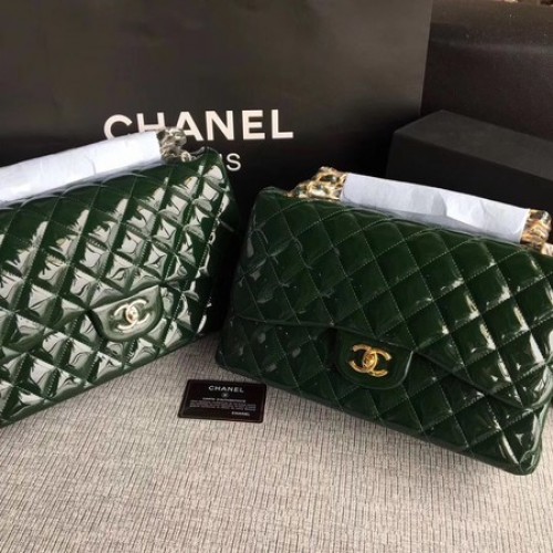Geantă Chanel Classic Flap din piele originală A1113 Verde