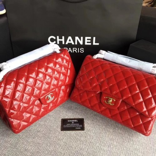 Geantă Chanel Classic Flap din piele originală A1113 roșie