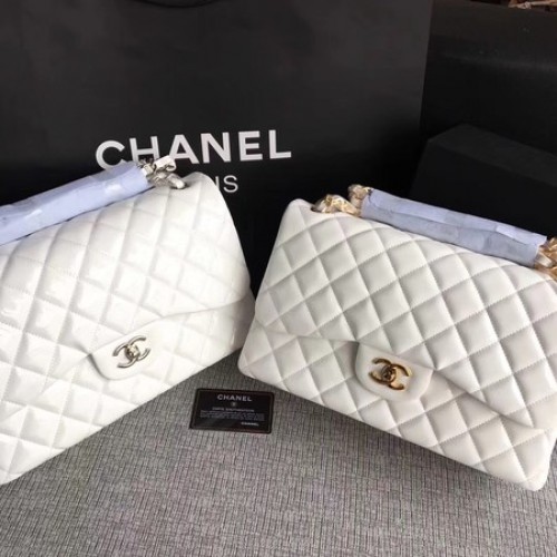 Geantă Chanel Classic Flap din piele originală A1113 albă