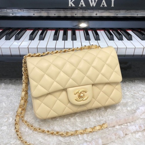 Geantă Chanel Classic Flap din piele de oaie originală A1116, culoare caisă și metal auriu