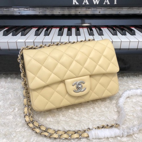 Geantă Chanel Classic Flap, piele de oaie originală A1116, metal argintiu și caisă
