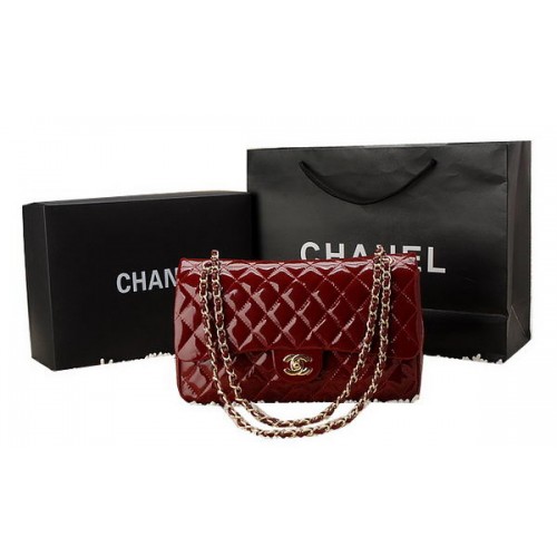 Geantă Chanel Classic Flap din piele lăcuită CHA1113 Burgundy