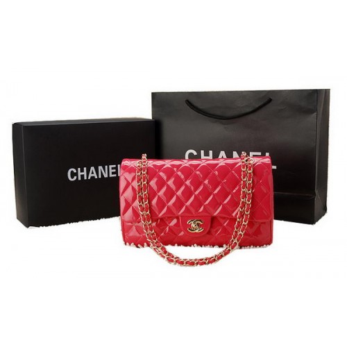 Geantă Chanel Classic Flap din piele patentată CHA1113 Piersică