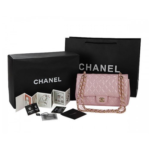 Geantă Chanel Classic Flap din piele patentată CHA1113 roz