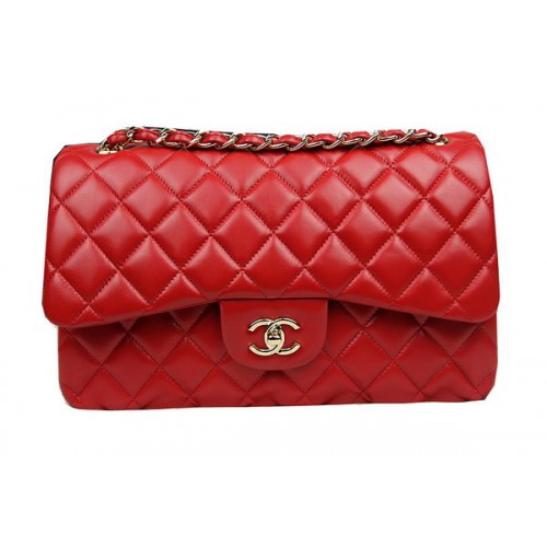 Geantă Chanel Classic Flap Roșie din piele originală CF1113 Auriu