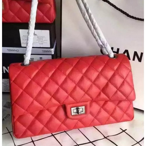 Geantă Chanel Classic Flap, piele originală, roșie, CHA8575, argintie