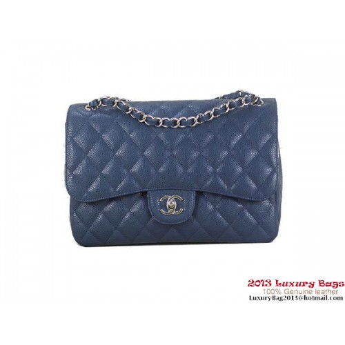 Geantă Chanel Classic Flap RoyalBlue cu modele originale Cannage din piele argintie