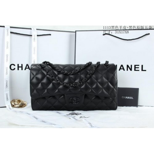 Geantă Chanel Classic Flap din piele de oaie A1113 Negru