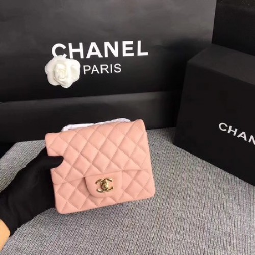 Geantă Chanel Classic Flap, piele de oaie originală, lanț aur roz 1115