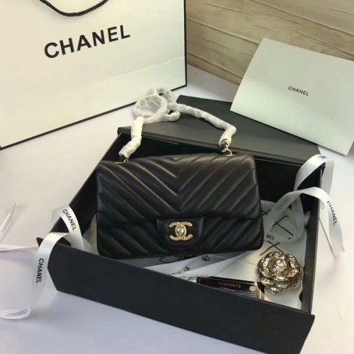 Genți Chanel Classic Flap, piele de oaie originală neagră 1116 auriu