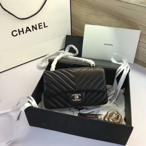Genți Chanel Classic Flap, piele de oaie originală neagră 1116 argintiu