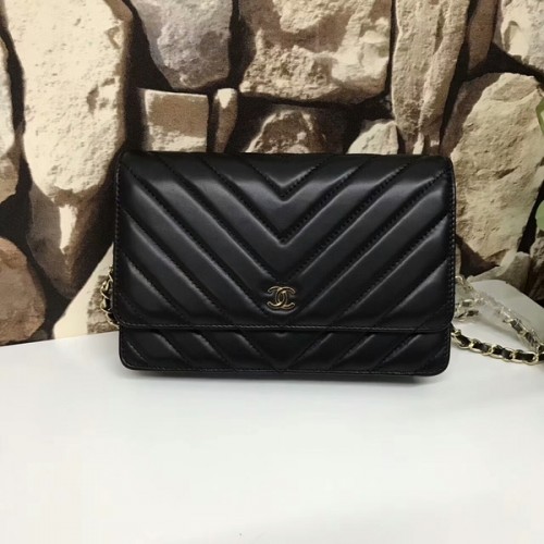 Genți Chanel Classic Flap, piele de oaie originală neagră 33815 Glow