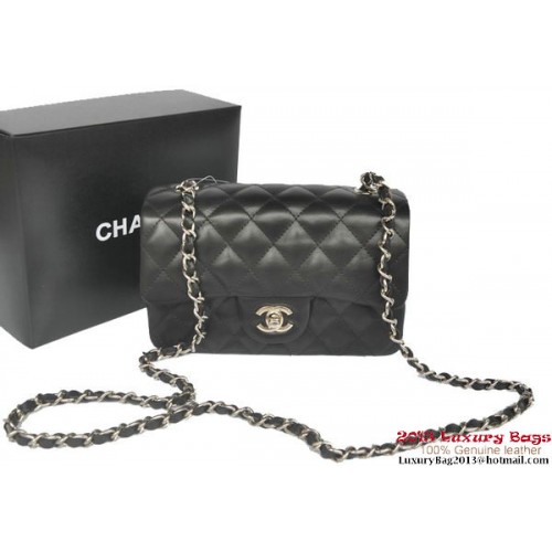 Genți Chanel Classic Flap, piele de oaie originală neagră A1116 argintiu