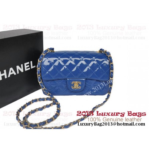 Genți Chanel Classic Flap Albastre Originale din Piele Lacută A1116 Auriu