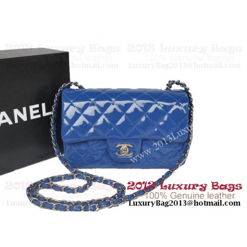 Genți Chanel Classic Flap Albastru Original Piele Lacută A1116 Argintiu