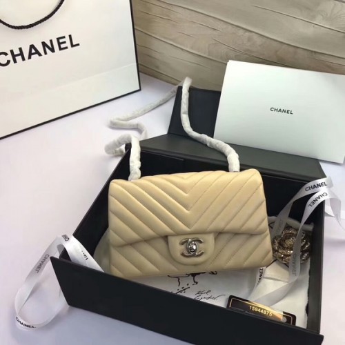 Genți Chanel Classic Flap, piele de oaie originală Camel, argintiu 1116